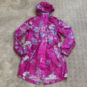 Joules GoLightly Floral Pattern Rain Jacket Womens 4 Purple Blue Packable Hooded